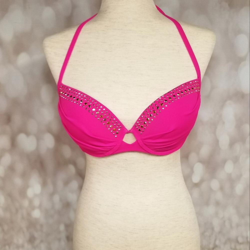Victoria's Secret hot pink halter bikini top 34D